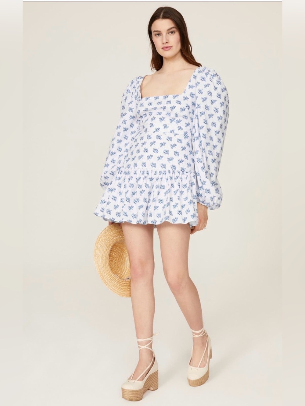 Caroline Constas~Blue & White Julian Mini Dress w/ Floral Motif~Size Small~$460~